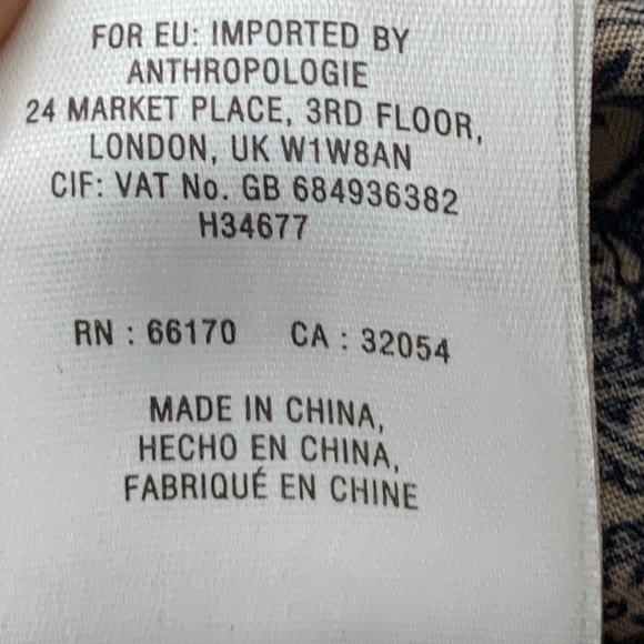 Vanessa Virginia Anthropologie Women Size Small Blouse 3/4 Sleeve Top Blue Print - Picture 8 of 9